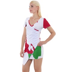 Malawi Flag Map Geography Outline Short Sleeve Asymmetric Mini Dress by Sapixe