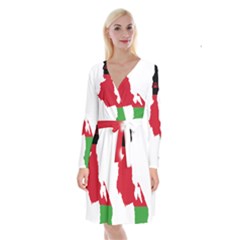 Malawi Flag Map Geography Outline Long Sleeve Velvet Front Wrap Dress by Sapixe