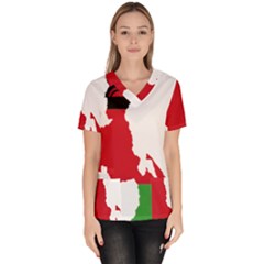 Malawi Flag Map Geography Outline Women s V-neck Scrub Top by Sapixe