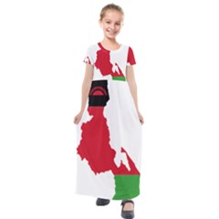 Malawi Flag Map Geography Outline Kids  Short Sleeve Maxi Dress by Sapixe