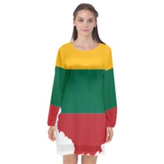 Lithuania Country Europe Flag Long Sleeve Chiffon Shift Dress  by Sapixe