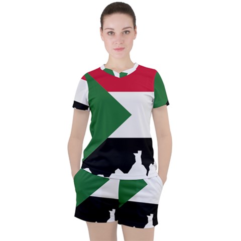 Sudan Flag Map Geography Outline Women s Tee And Shorts Set by Sapixe