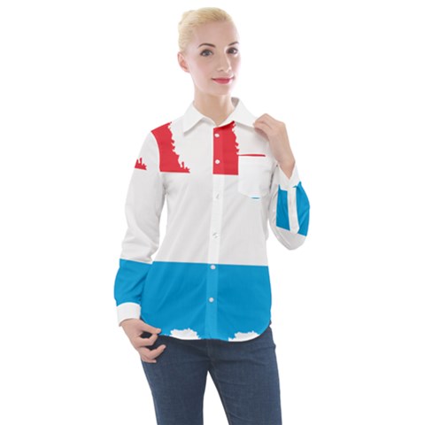 Luxembourg Country Europe Flag Women s Long Sleeve Pocket Shirt by Sapixe