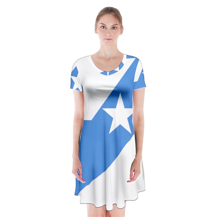 Somalia Flag Map Geography Outline Short Sleeve V-neck Flare Dress