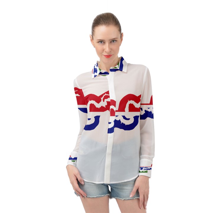 Gambia Flag Map Geography Outline Long Sleeve Chiffon Shirt