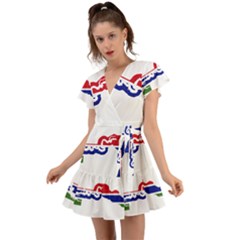 Gambia Flag Map Geography Outline Flutter Sleeve Wrap Dress