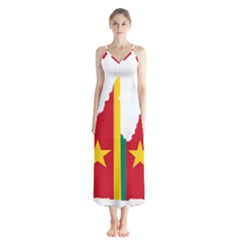 Cameroon Flag Map Geography Button Up Chiffon Maxi Dress by Sapixe