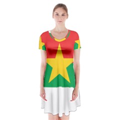 Burkina Faso Flag Map Geography Short Sleeve V-neck Flare Dress by Sapixe