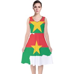 Burkina Faso Flag Map Geography V-neck Midi Sleeveless Dress  by Sapixe