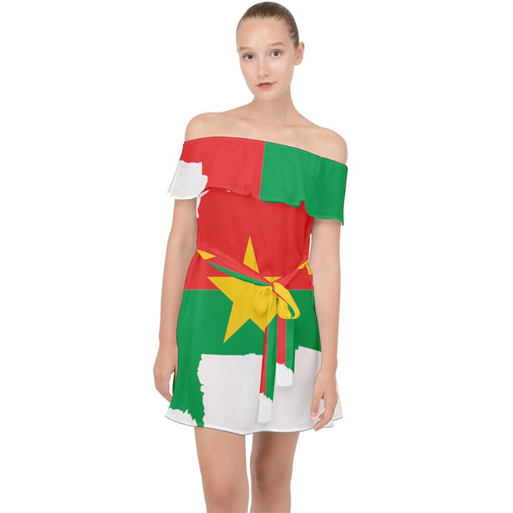 Burkina Faso Flag Map Geography Off Shoulder Chiffon Dress