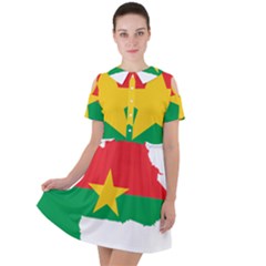 Burkina Faso Flag Map Geography Short Sleeve Shoulder Cut Out Dress  by Sapixe