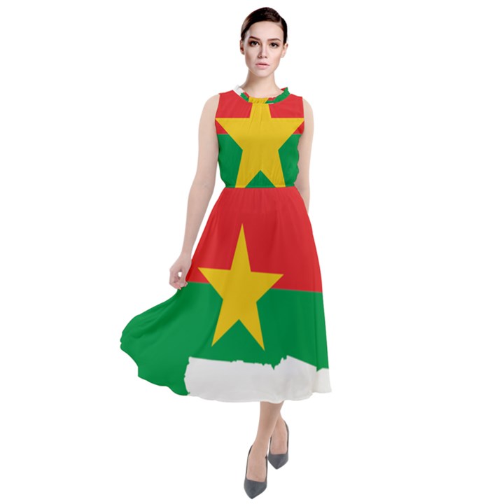 Burkina Faso Flag Map Geography Round Neck Boho Dress