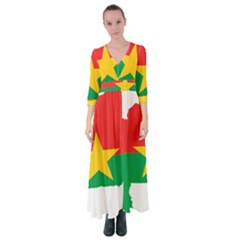 Burkina Faso Flag Map Geography Button Up Maxi Dress by Sapixe