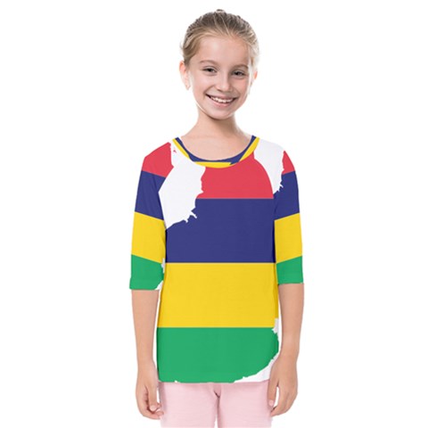 Mauritius Flag Map Geography Kids  Quarter Sleeve Raglan Tee by Sapixe