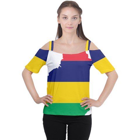 Mauritius Flag Map Geography Cutout Shoulder Tee by Sapixe