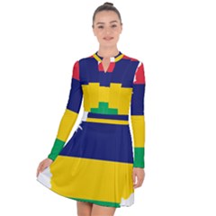 Mauritius Flag Map Geography Long Sleeve Panel Dress by Sapixe