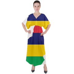 Mauritius Flag Map Geography V-neck Boho Style Maxi Dress