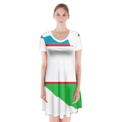 Borders Country Flag Geography Map Short Sleeve V-neck Flare Dress by Sapixe