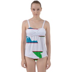 Borders Country Flag Geography Map Twist Front Tankini Set by Sapixe