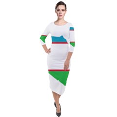 Borders Country Flag Geography Map Quarter Sleeve Midi Velour Bodycon Dress by Sapixe