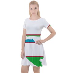 Borders Country Flag Geography Map Cap Sleeve Velour Dress  by Sapixe