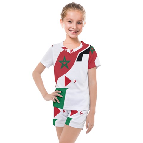 Western Sahara Flag Map Geography Kids  Mesh Tee And Shorts Set by Sapixe