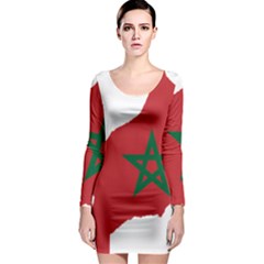 Morocco Flag Map Geography Outline Long Sleeve Bodycon Dress by Sapixe