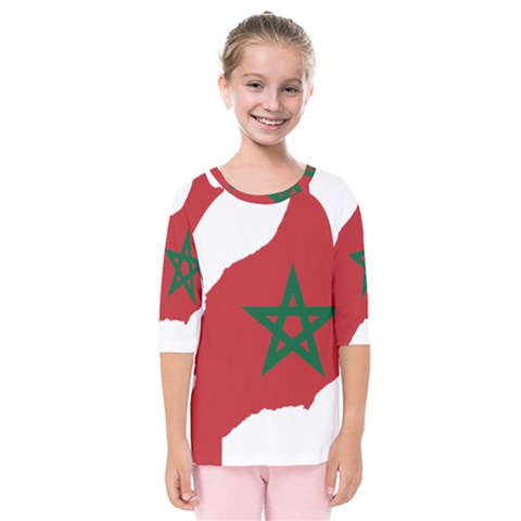 Morocco Flag Map Geography Outline Kids  Quarter Sleeve Raglan Tee by Sapixe