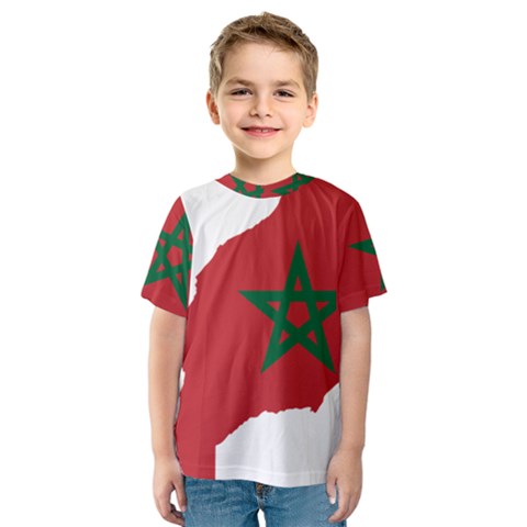 Morocco Flag Map Geography Outline Kids  Sport Mesh Tee by Sapixe