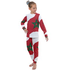 Morocco Flag Map Geography Outline Kids  Long Sleeve Set  by Sapixe