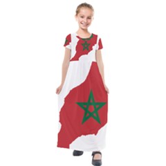 Morocco Flag Map Geography Outline Kids  Short Sleeve Maxi Dress by Sapixe