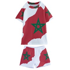 Morocco Flag Map Geography Outline Kids  Swim Tee And Shorts Set by Sapixe