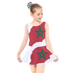 Morocco Flag Map Geography Outline Kids  Skater Dress Swimsuit by Sapixe