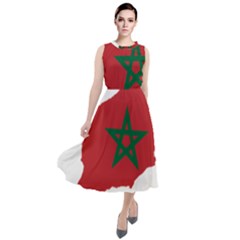 Morocco Flag Map Geography Outline Round Neck Boho Dress