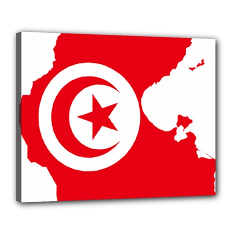 Tunisia Flag Map Geography Outline Canvas 20  X 16  (stretched) by Sapixe