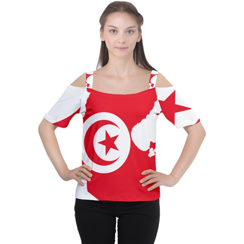 Tunisia Flag Map Geography Outline Cutout Shoulder Tee by Sapixe