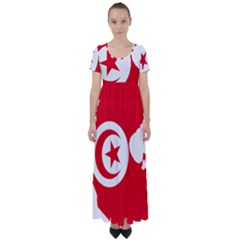 Tunisia Flag Map Geography Outline High Waist Short Sleeve Maxi Dress by Sapixe