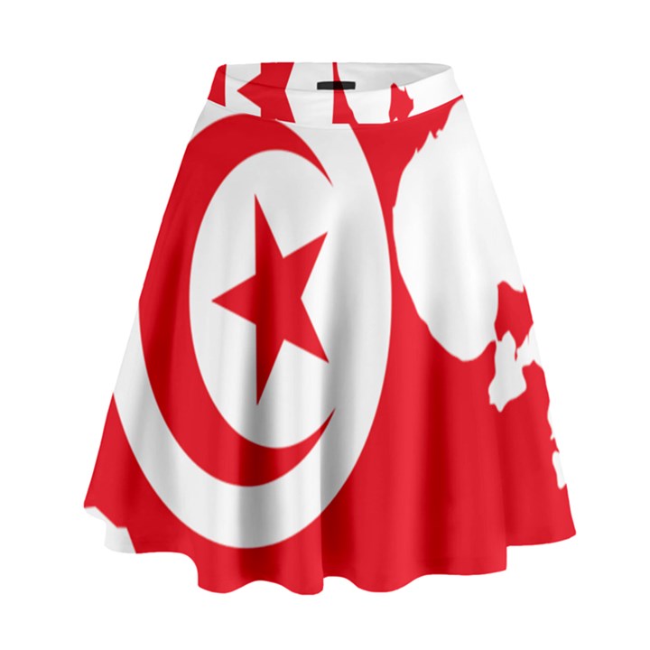 Tunisia Flag Map Geography Outline High Waist Skirt