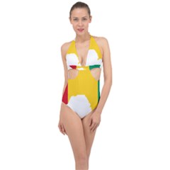 Guinea Flag Map Geography Outline Halter Front Plunge Swimsuit by Sapixe