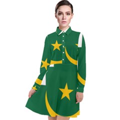 Mauritania Flag Map Geography Long Sleeve Chiffon Shirt Dress by Sapixe