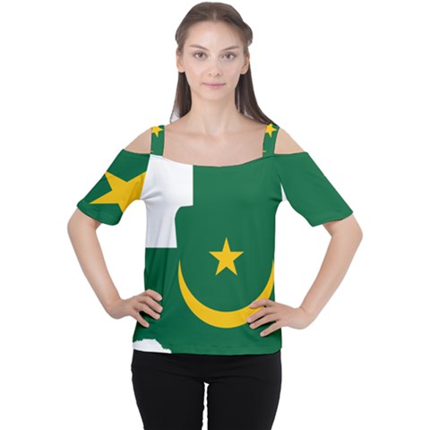 Mauritania Flag Map Geography Cutout Shoulder Tee by Sapixe