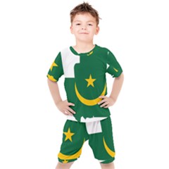 Mauritania Flag Map Geography Kids  Tee And Shorts Set by Sapixe