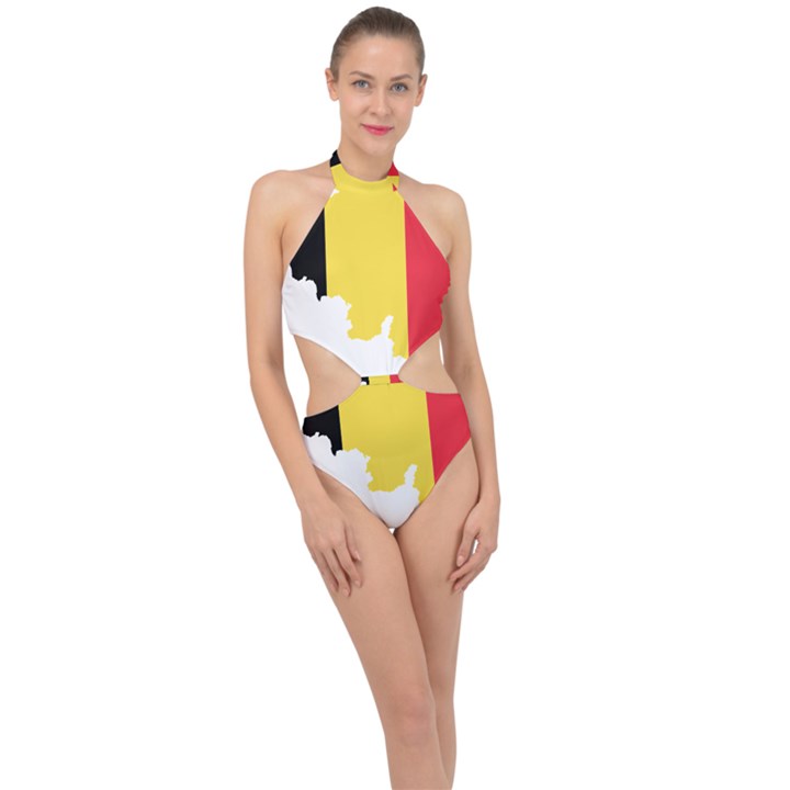 Belgium Country Europe Flag Halter Side Cut Swimsuit