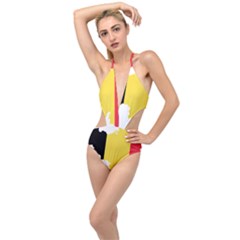 Belgium Country Europe Flag Plunging Cut Out Swimsuit by Sapixe