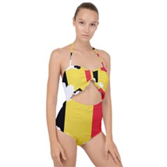 Belgium Country Europe Flag Scallop Top Cut Out Swimsuit by Sapixe