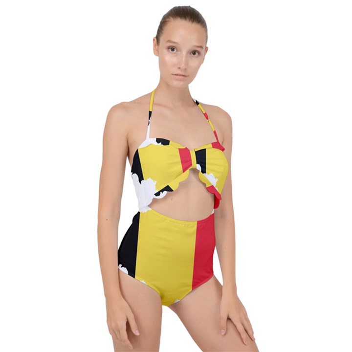 Belgium Country Europe Flag Scallop Top Cut Out Swimsuit