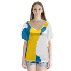 Sweden Country Europe Flag Borders V-neck Flutter Sleeve Top by Sapixe