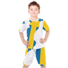 Sweden Country Europe Flag Borders Kids  Tee And Shorts Set by Sapixe