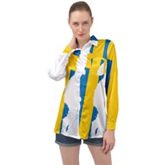 Sweden Country Europe Flag Borders Long Sleeve Satin Shirt