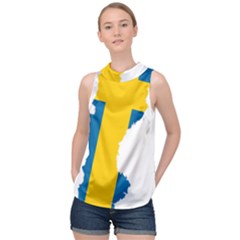 Sweden Country Europe Flag Borders High Neck Satin Top by Sapixe